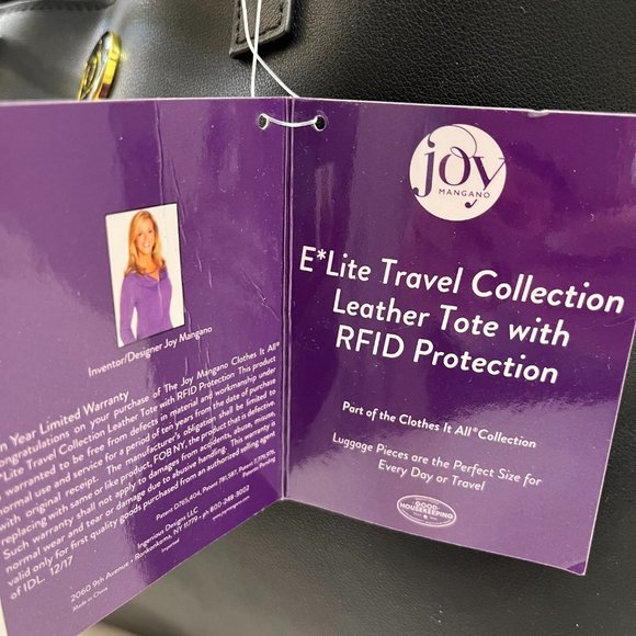 Joy Mangano Clothes It All E*Lite Leather RFID Safe Tote Black - NWT - Picture 5 of 10